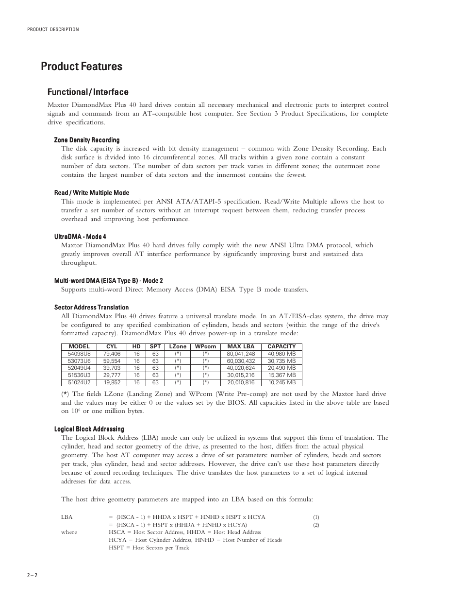 Product, Functional / interface | Maxtor DIAMONDMAX PLUS 40 54098U8 User Manual | Page 11 / 62