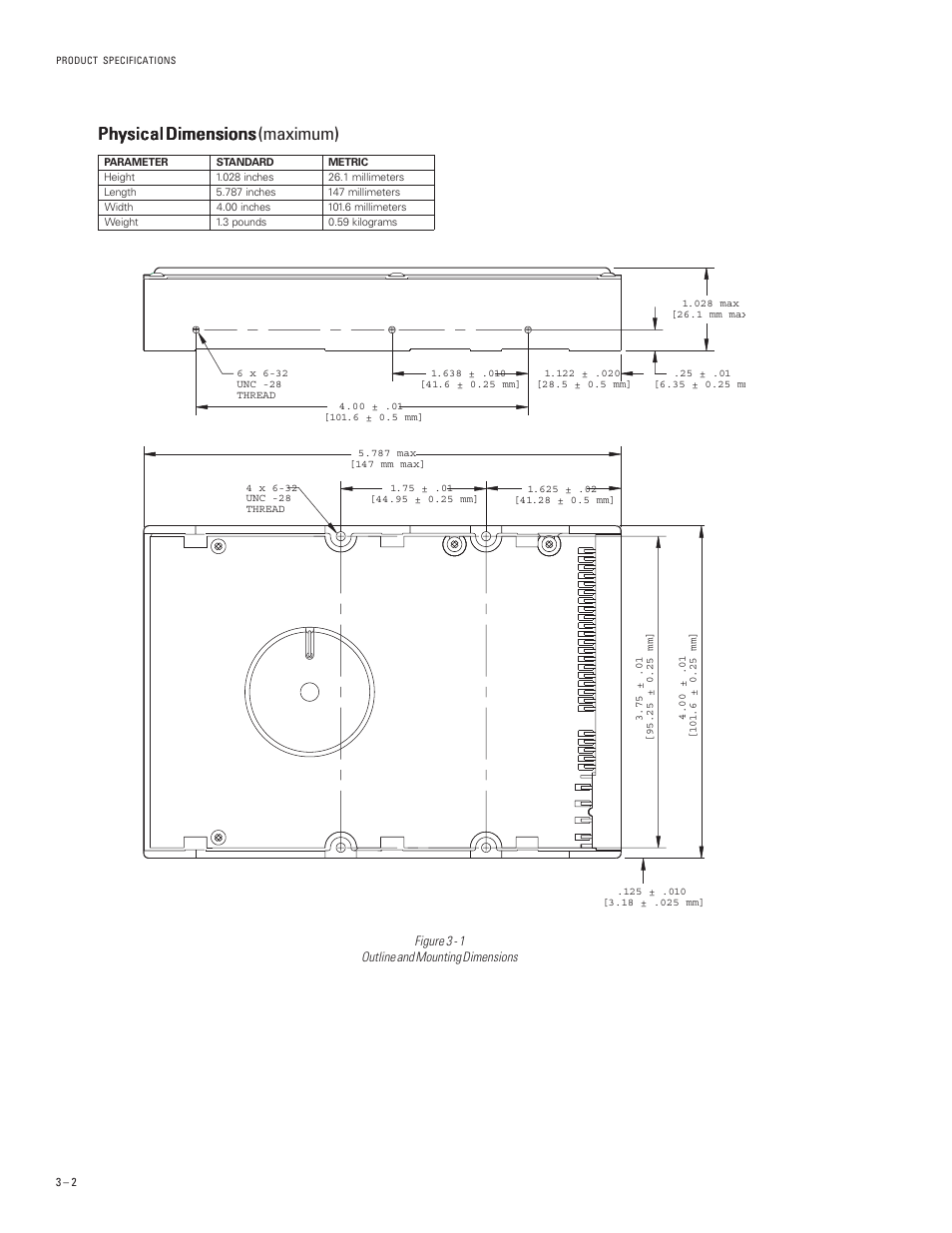 Physical dimensions, Physical dimensions physical dimensions (maximum) | Maxtor DIAMONDMAX PLUS 40 54098U8 User Manual | Page 16 / 62