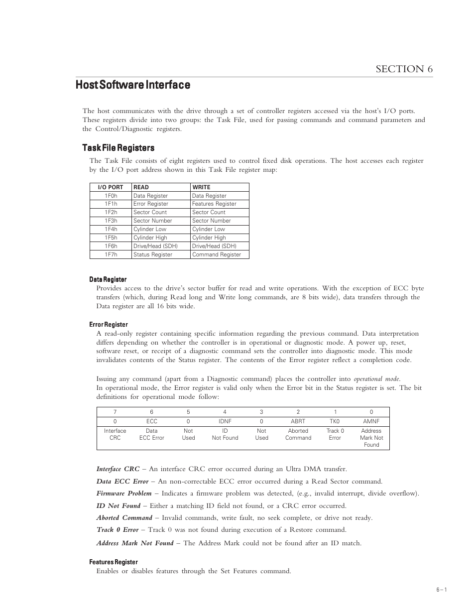 Host software interface, Task file registers | Maxtor DIAMONDMAX PLUS 40 54098U8 User Manual | Page 35 / 62