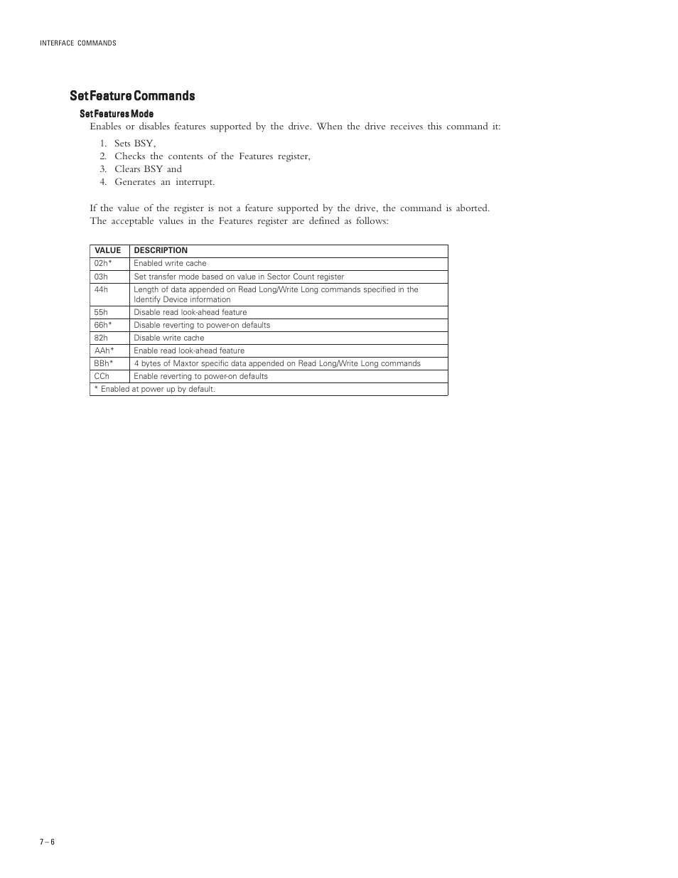 Set feature commands | Maxtor DIAMONDMAX PLUS 40 54098U8 User Manual | Page 46 / 62