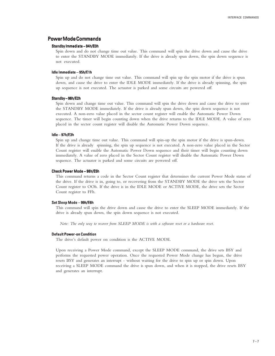 Power mode commands | Maxtor DIAMONDMAX PLUS 40 54098U8 User Manual | Page 47 / 62