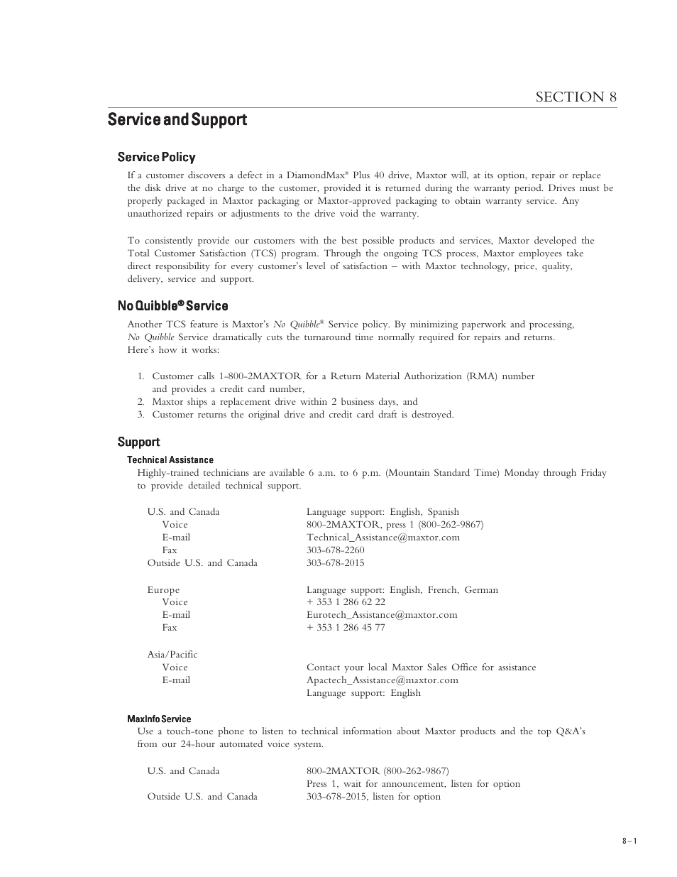 Service and support | Maxtor DIAMONDMAX PLUS 40 54098U8 User Manual | Page 55 / 62