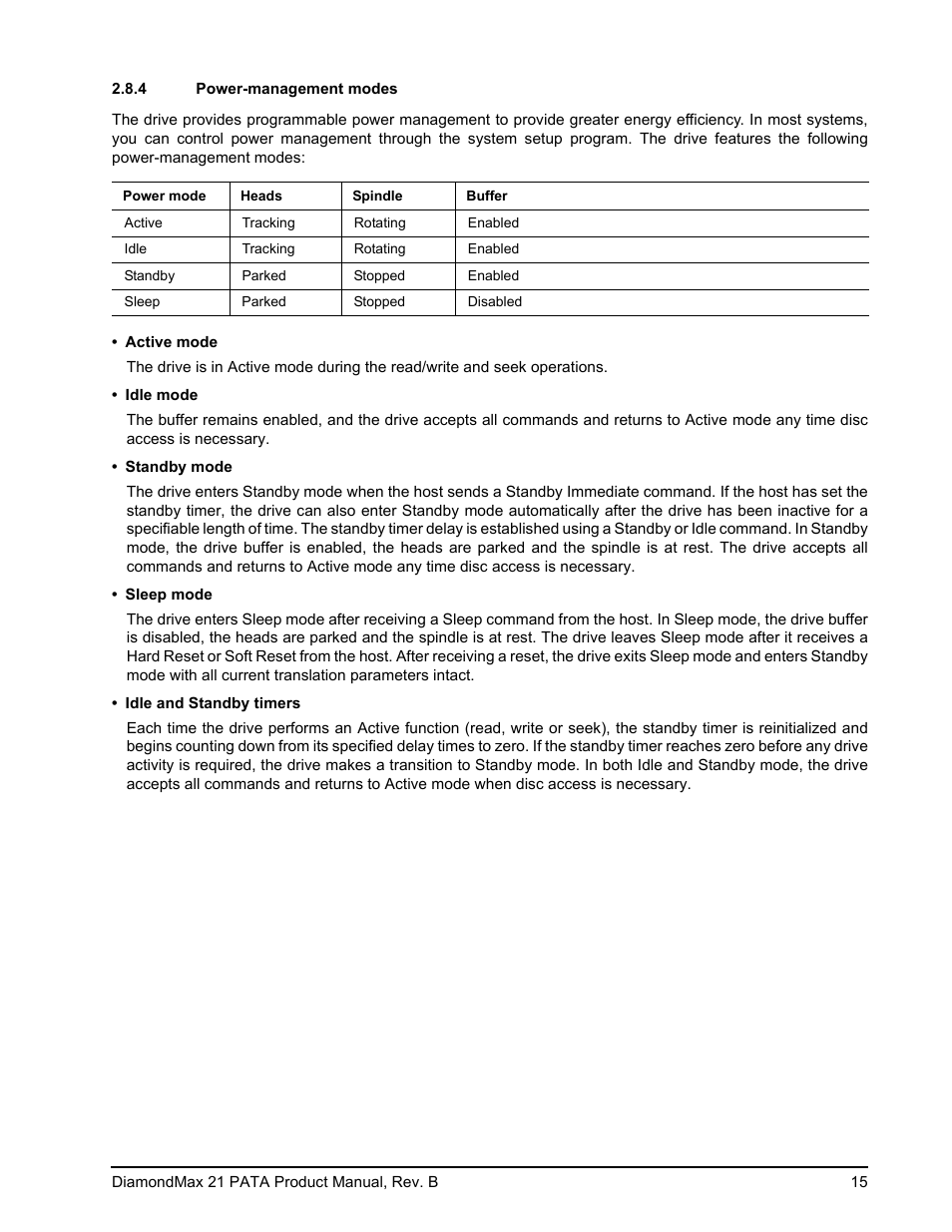4 power-management modes, Power-management modes | Maxtor DIAMONDMAX 21 PATA STM3300620A User Manual | Page 21 / 50