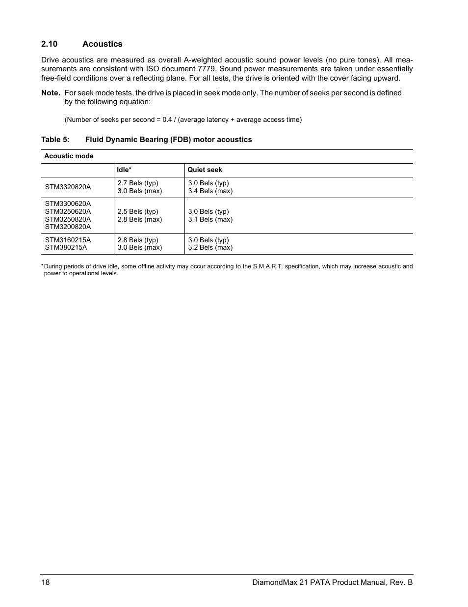 10 acoustics, Acoustics | Maxtor DIAMONDMAX 21 PATA STM3300620A User Manual | Page 24 / 50
