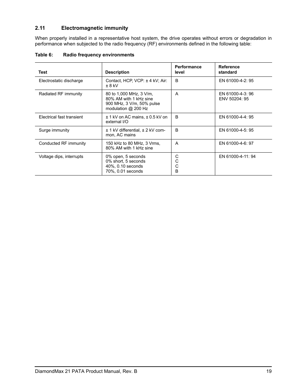 11 electromagnetic immunity, Electromagnetic immunity | Maxtor DIAMONDMAX 21 PATA STM3300620A User Manual | Page 25 / 50