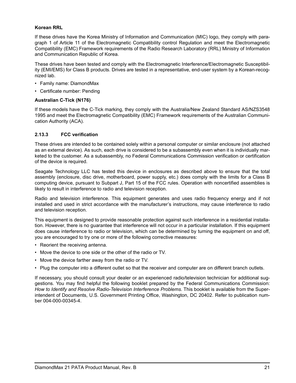 3 fcc verification, Fcc verification | Maxtor DIAMONDMAX 21 PATA STM3300620A User Manual | Page 27 / 50