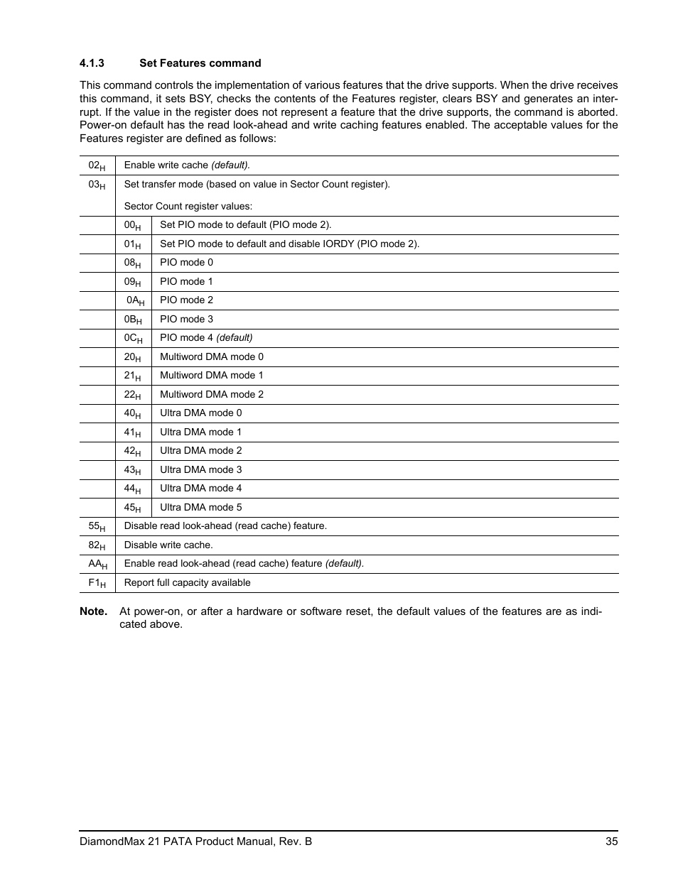 3 set features command, Set features command | Maxtor DIAMONDMAX 21 PATA STM3300620A User Manual | Page 41 / 50