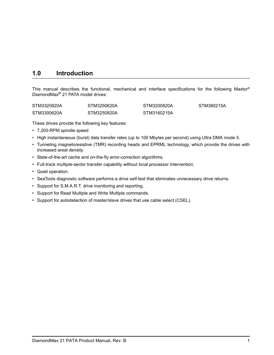 0 introduction, Introduction | Maxtor DIAMONDMAX 21 PATA STM3300620A User Manual | Page 7 / 50