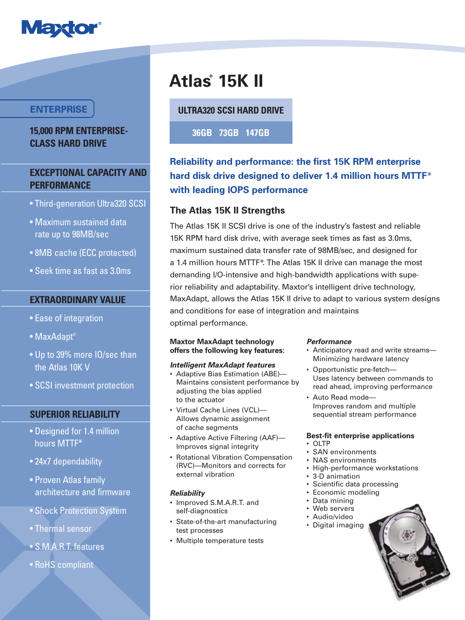 Maxtor Atlas SCSI Drive 15K II User Manual | 2 pages