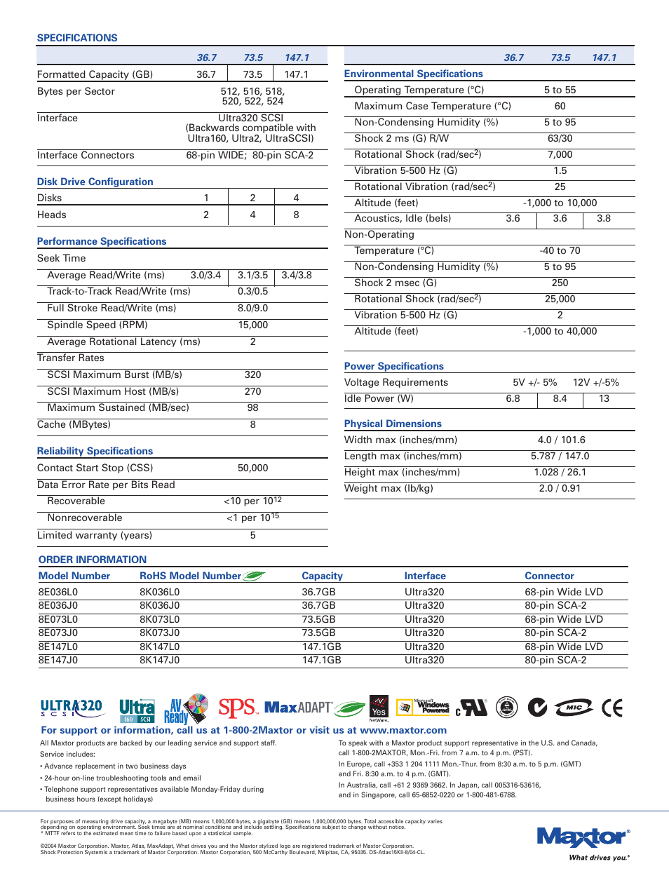 Maxtor Atlas SCSI Drive 15K II User Manual | Page 2 / 2