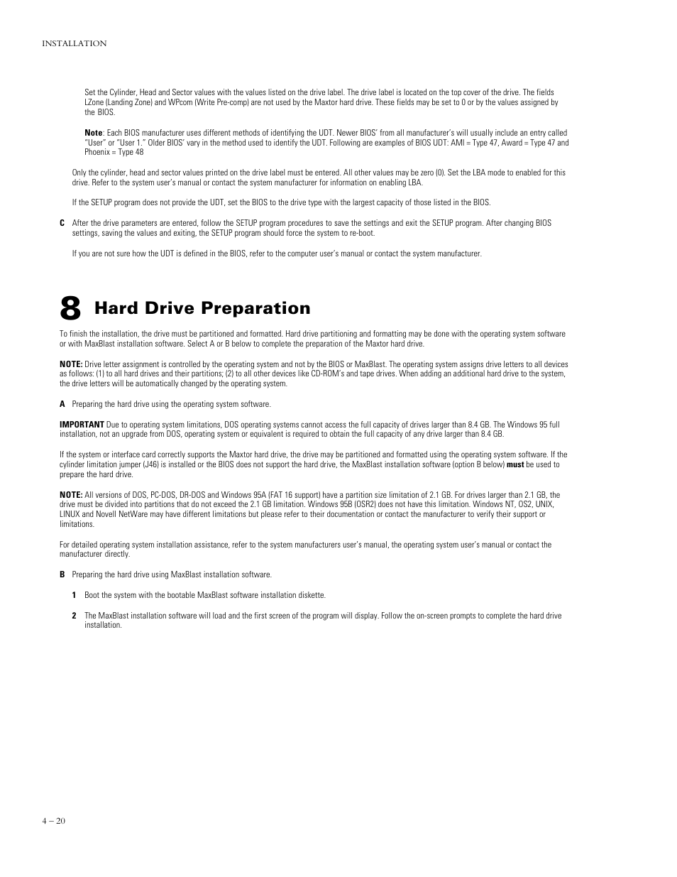 Hard drive preparation | Maxtor DIAMONDMAXTM PLUS 5120 92048D8 User Manual | Page 31 / 71