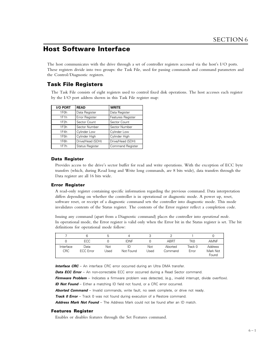 Host software interface, Task file registers | Maxtor DIAMONDMAXTM PLUS 5120 92048D8 User Manual | Page 43 / 71