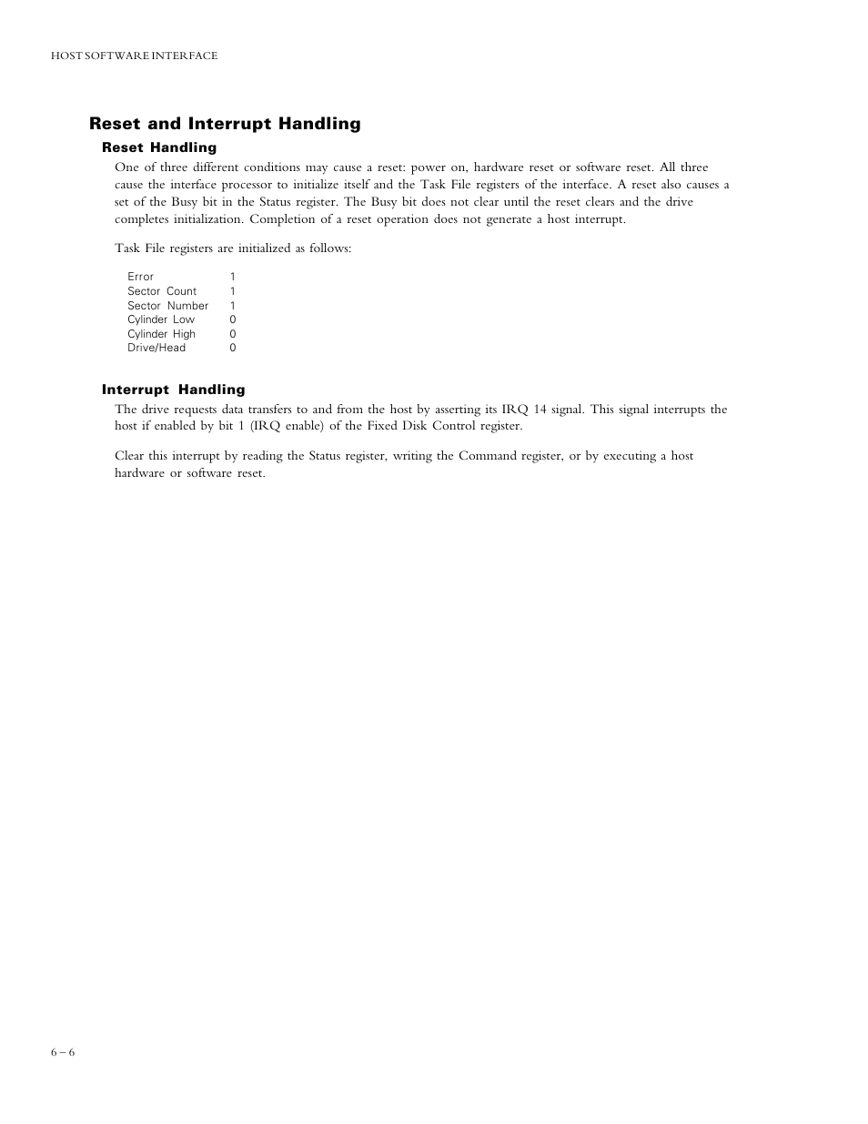 Reset and interrupt handling | Maxtor DIAMONDMAXTM PLUS 5120 92048D8 User Manual | Page 48 / 71