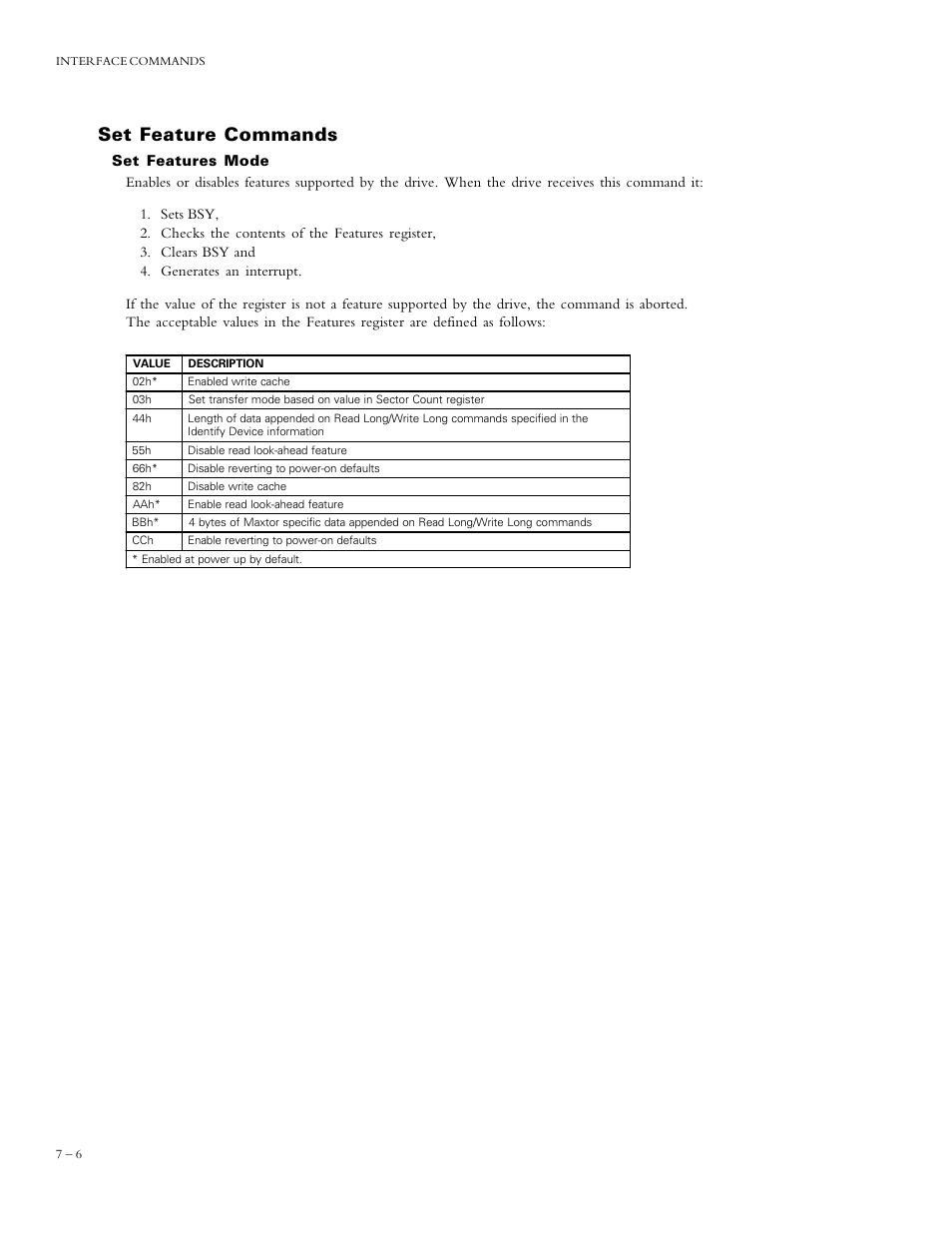 Set feature commands | Maxtor DIAMONDMAXTM PLUS 5120 92048D8 User Manual | Page 54 / 71