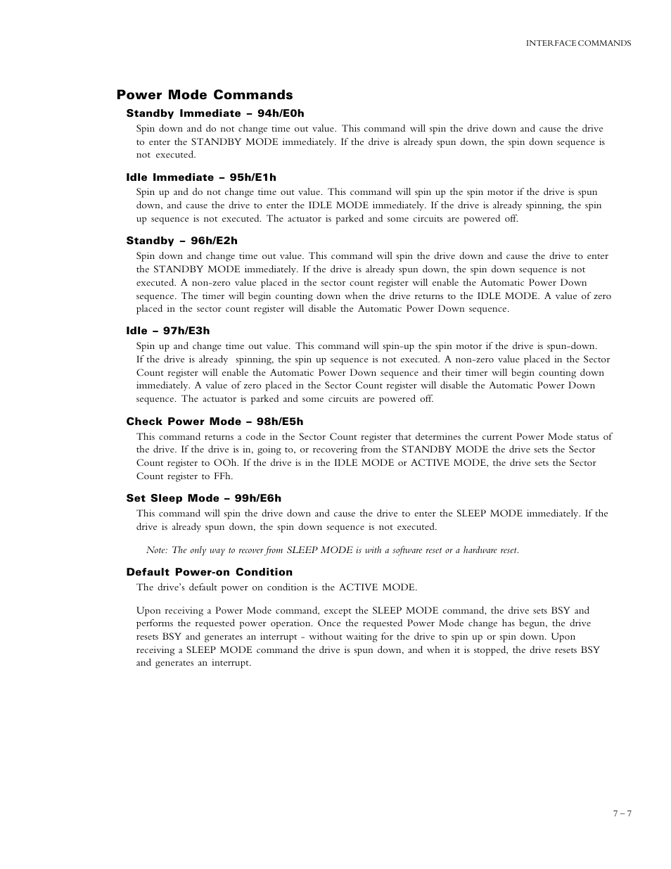 Power mode commands | Maxtor DIAMONDMAXTM PLUS 5120 92048D8 User Manual | Page 55 / 71