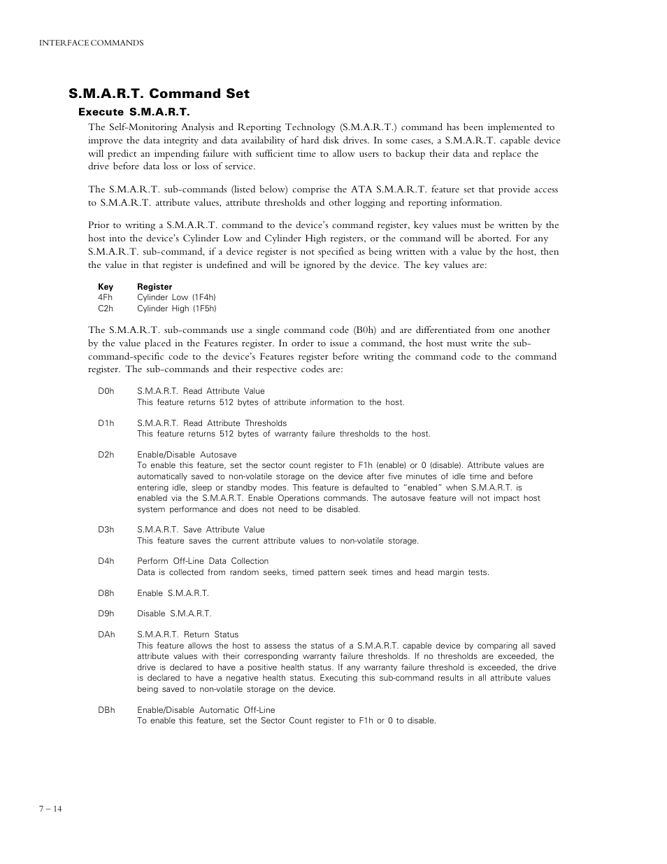 S.m.a.r.t. command set | Maxtor DIAMONDMAXTM PLUS 5120 92048D8 User Manual | Page 62 / 71