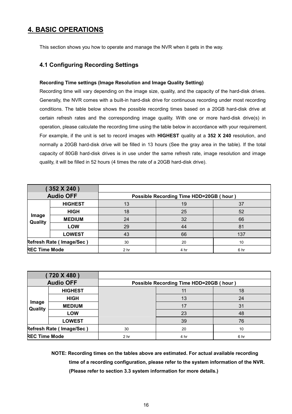 Basic operations, 1 configuring recording settings | Maxtor NVR-2028 User Manual | Page 18 / 91