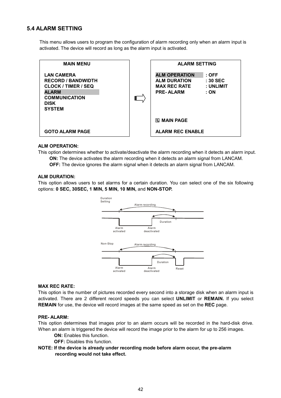 4 alarm setting | Maxtor NVR-2028 User Manual | Page 44 / 91