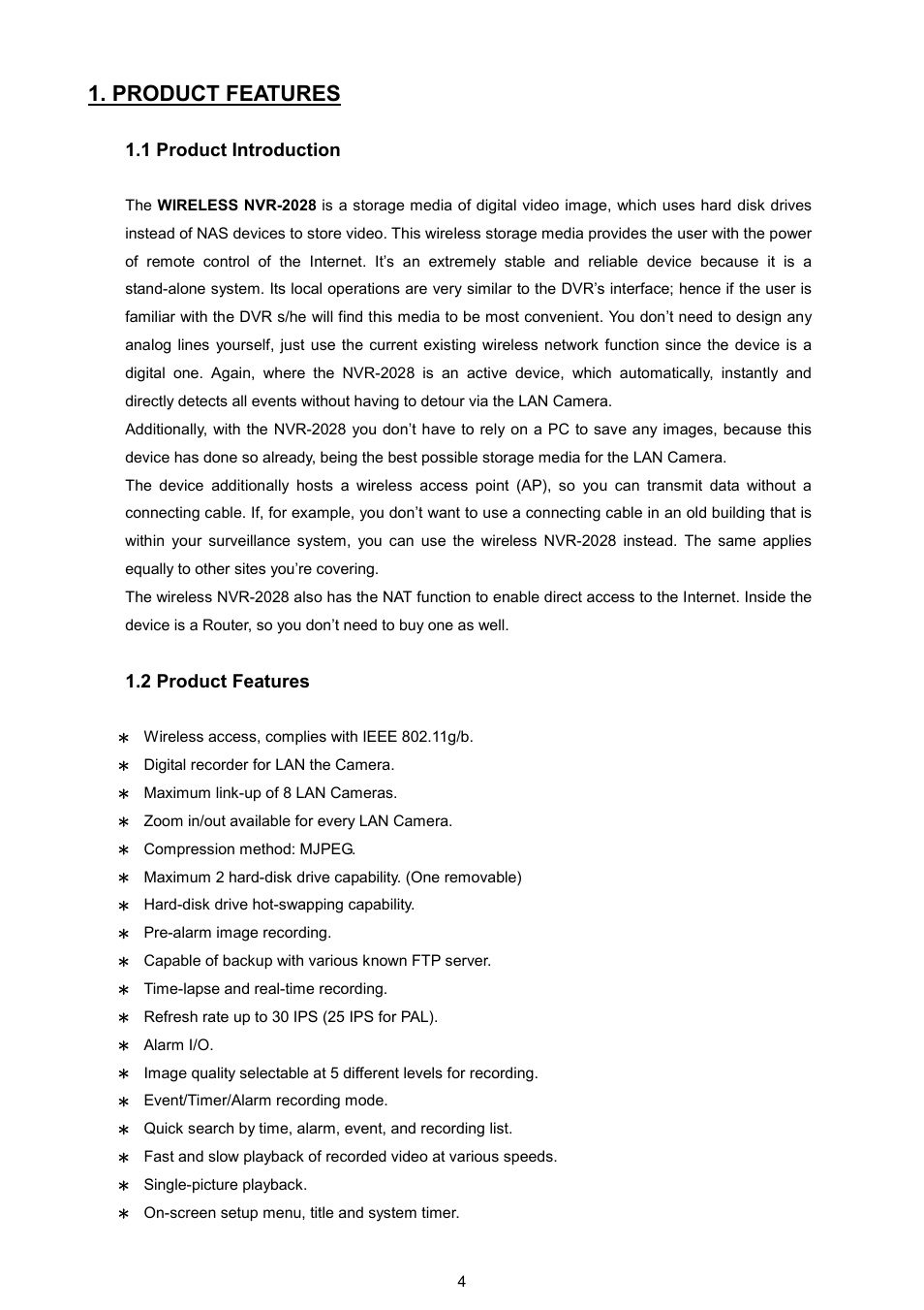 Product features, 1 product introduction, 2 product features | Maxtor NVR-2028 User Manual | Page 6 / 91