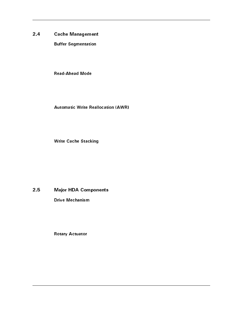4 cache management, Buffer segmentation, Read-ahead mode | Automatic write reallocation (awr), Write cache stacking, 5 major hda components, Drive mechanism, Rotary actuator, 4 cache management -4, 5 major hda components -4 | Maxtor D540X-4G User Manual | Page 16 / 56