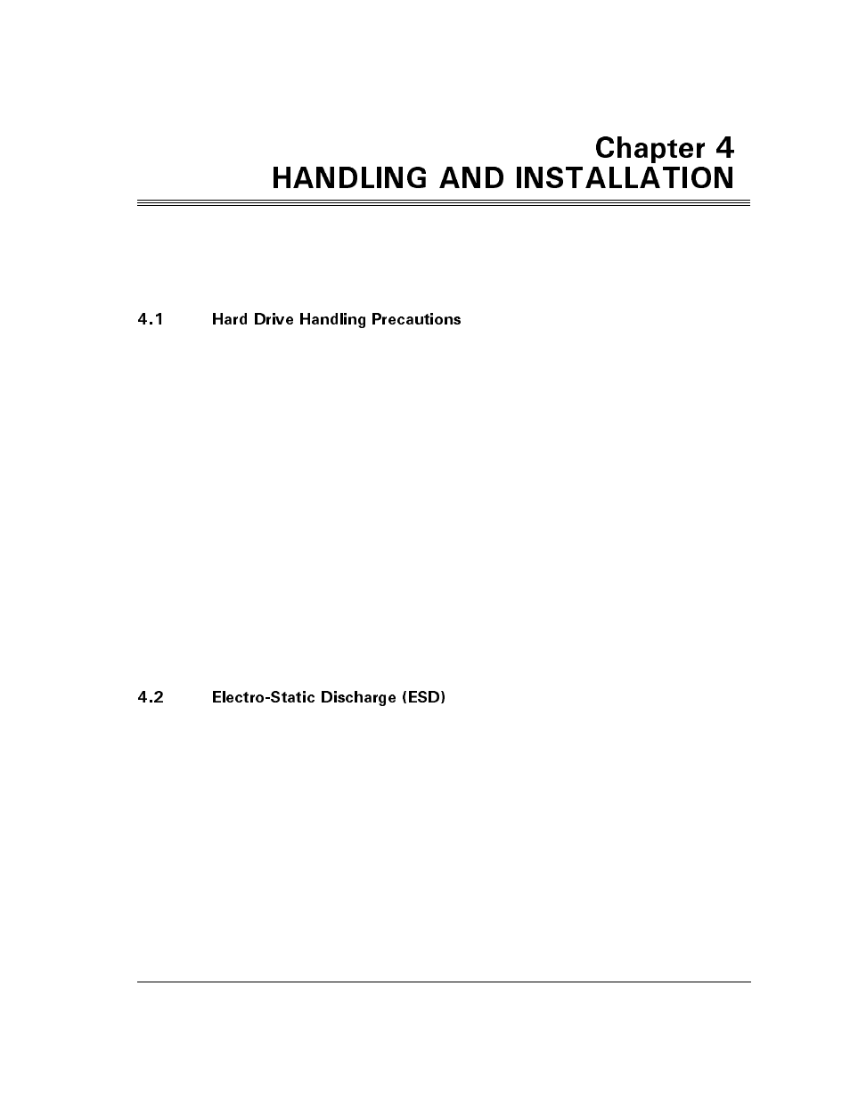 Chapter 4 handling and installation, 1 hard drive handling precautions, 2 electro-static discharge (esd) | Jcrvgt, 1 hard drive handling precautions -1, 2 electro-static discharge (esd) -1 | Maxtor D540X-4G User Manual | Page 29 / 56