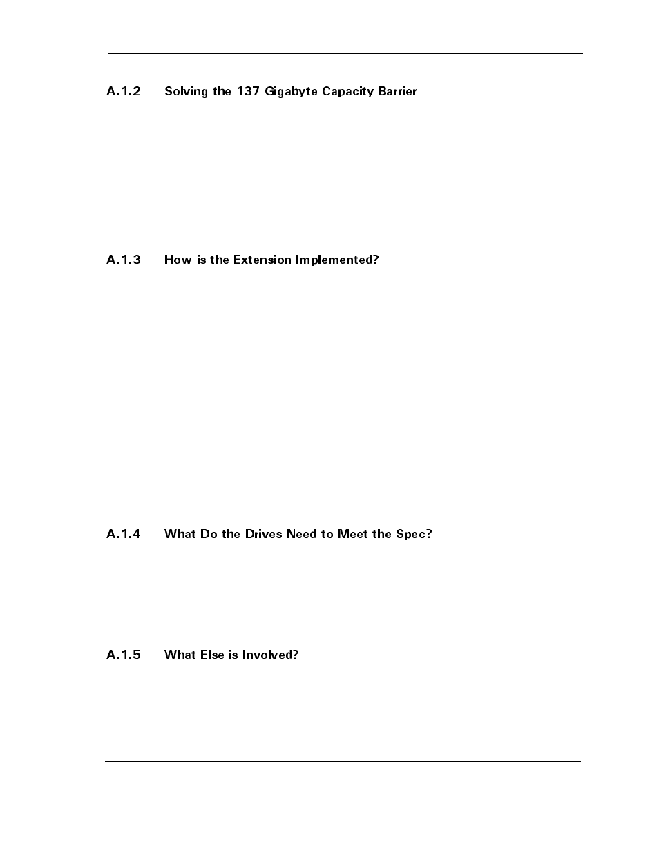 A.1.2 solving the 137 gigabyte capacity barrier, A.1.3 how is the extension implemented, A.1.4 what do the drives need to meet the spec | A.1.5 what else is involved | Maxtor D540X-4G User Manual | Page 43 / 56