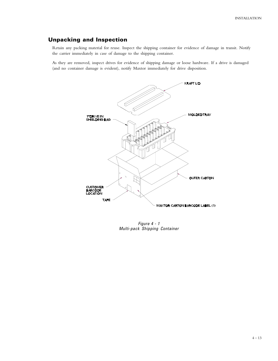 Unpacking and inspection | Maxtor DIAMONDMAX 90576D4 User Manual | Page 18 / 28