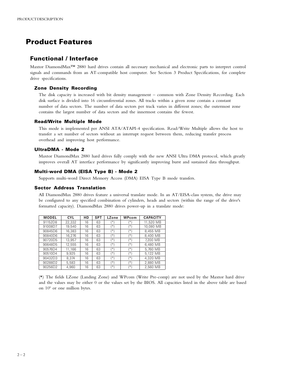 Product features, Functional / interface | Maxtor DIAMONDMAX 90576D4 User Manual | Page 7 / 28