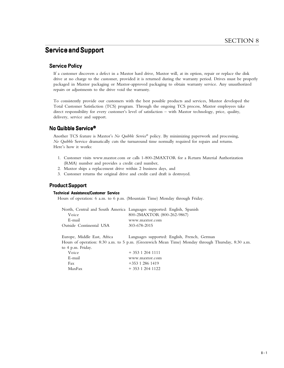 Service and support | Maxtor DIAMONDMAX VL20 User Manual | Page 61 / 70