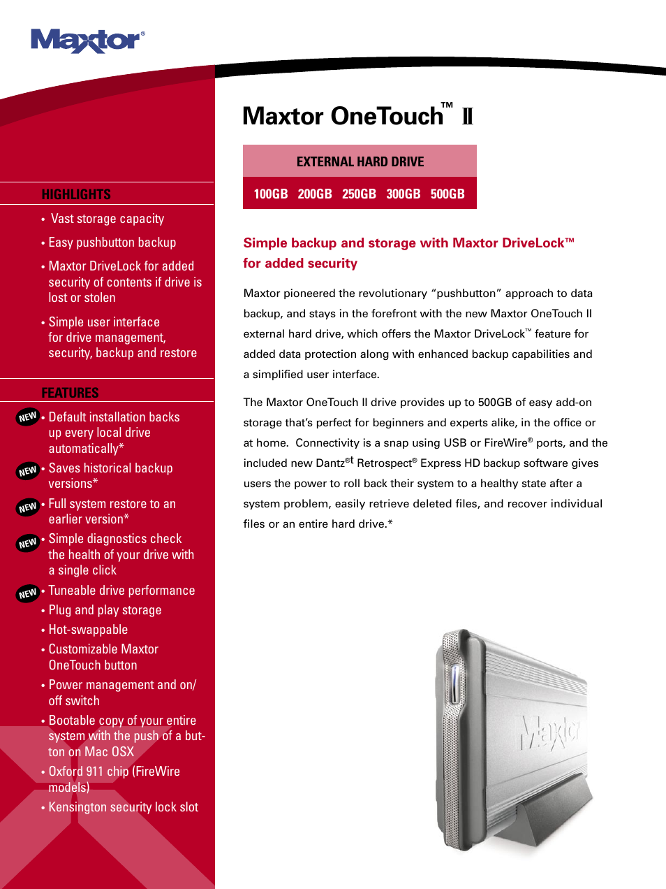 Maxtor OneTouch II E01G250 User Manual | 2 pages