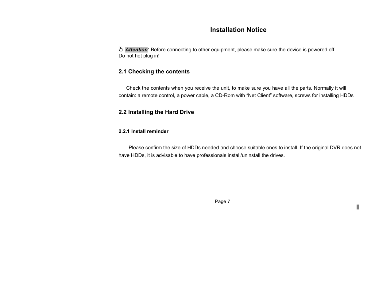 Installation notice | Maxtor QSNDVR9M User Manual | Page 7 / 86