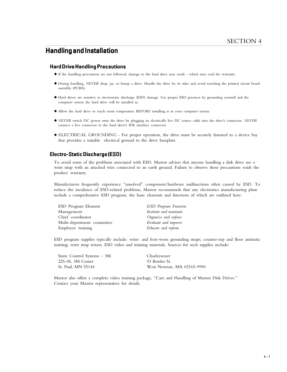 Handling and installation | Maxtor 5T040H4 User Manual | Page 21 / 64