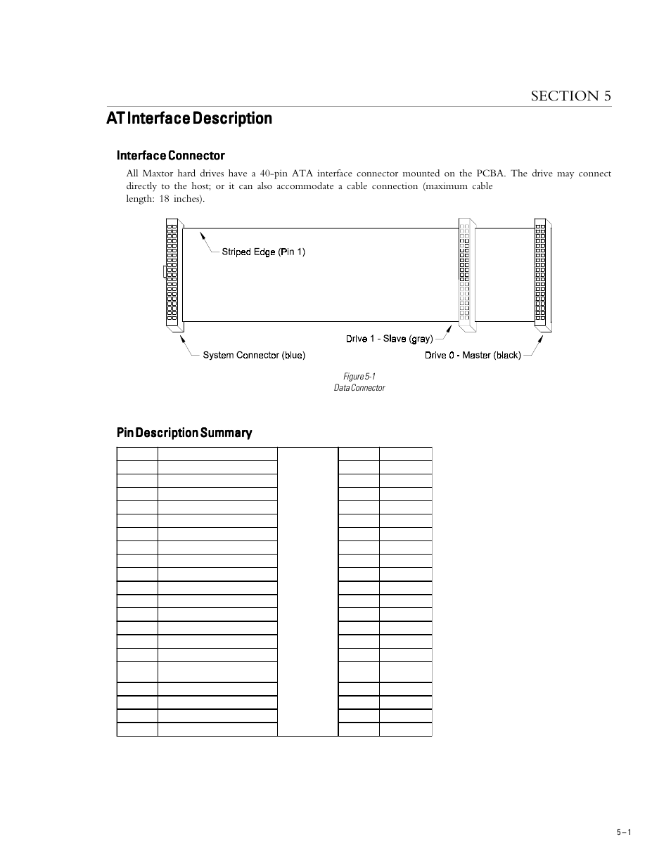 Interface connector, Pin description summary | Maxtor 5T040H4 User Manual | Page 26 / 64
