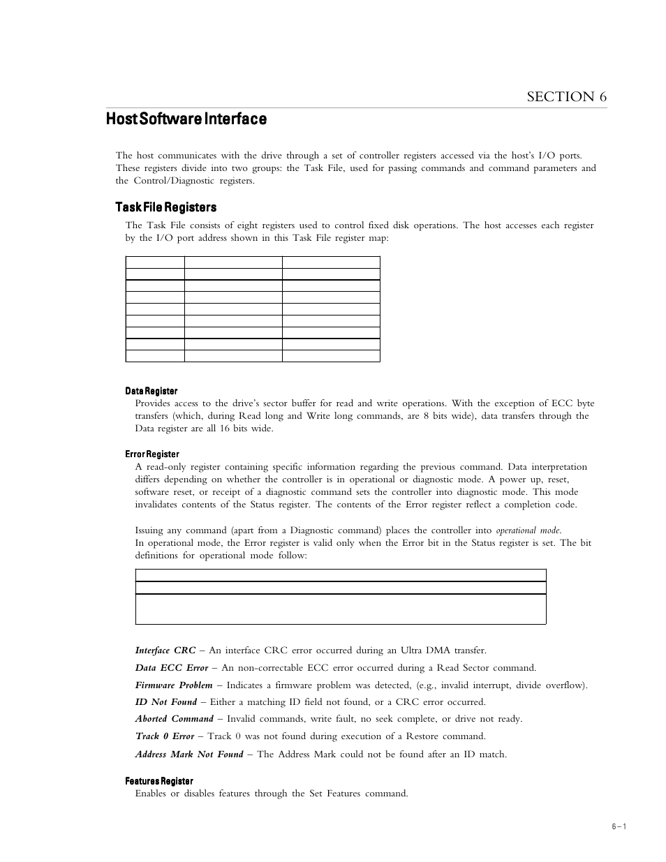 Host software interface, Task file registers | Maxtor 5T040H4 User Manual | Page 36 / 64