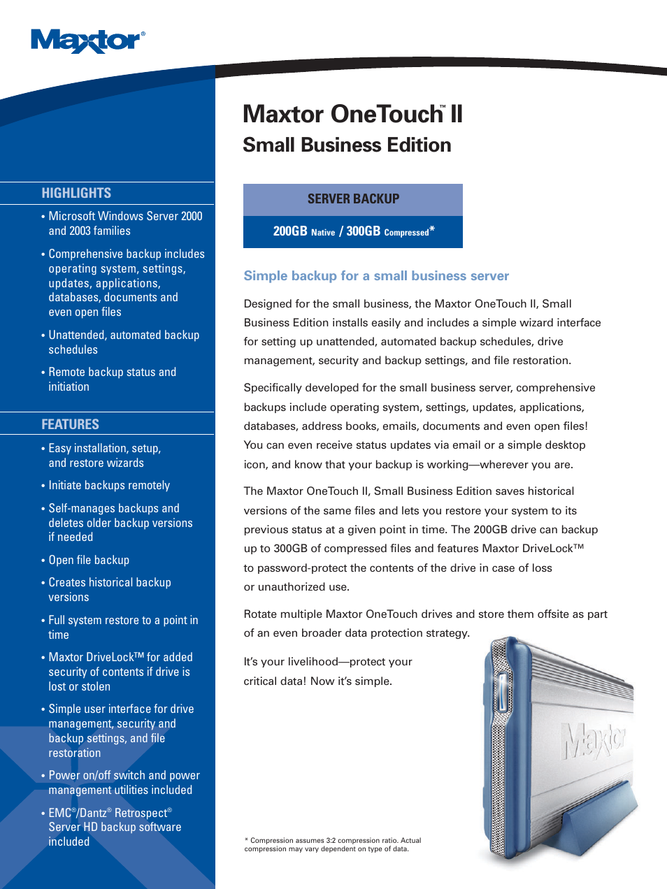 Maxtor OneTouch II Small Business Edition User Manual | 2 pages