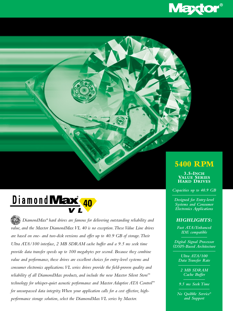 Maxtor DiamondMax VL 40 User Manual | 2 pages