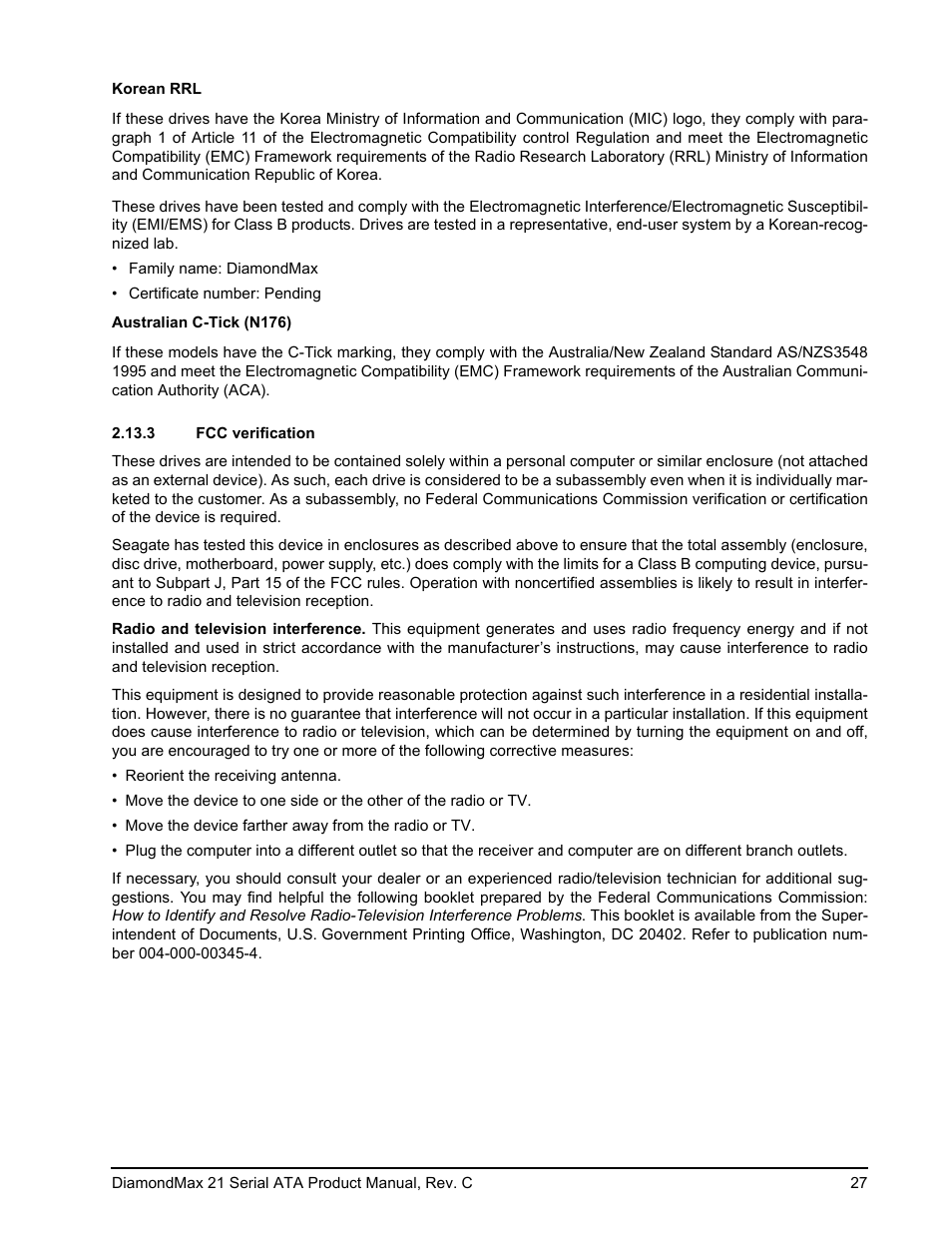 3 fcc verification, Fcc verification | Maxtor STM3160215AS User Manual | Page 33 / 56