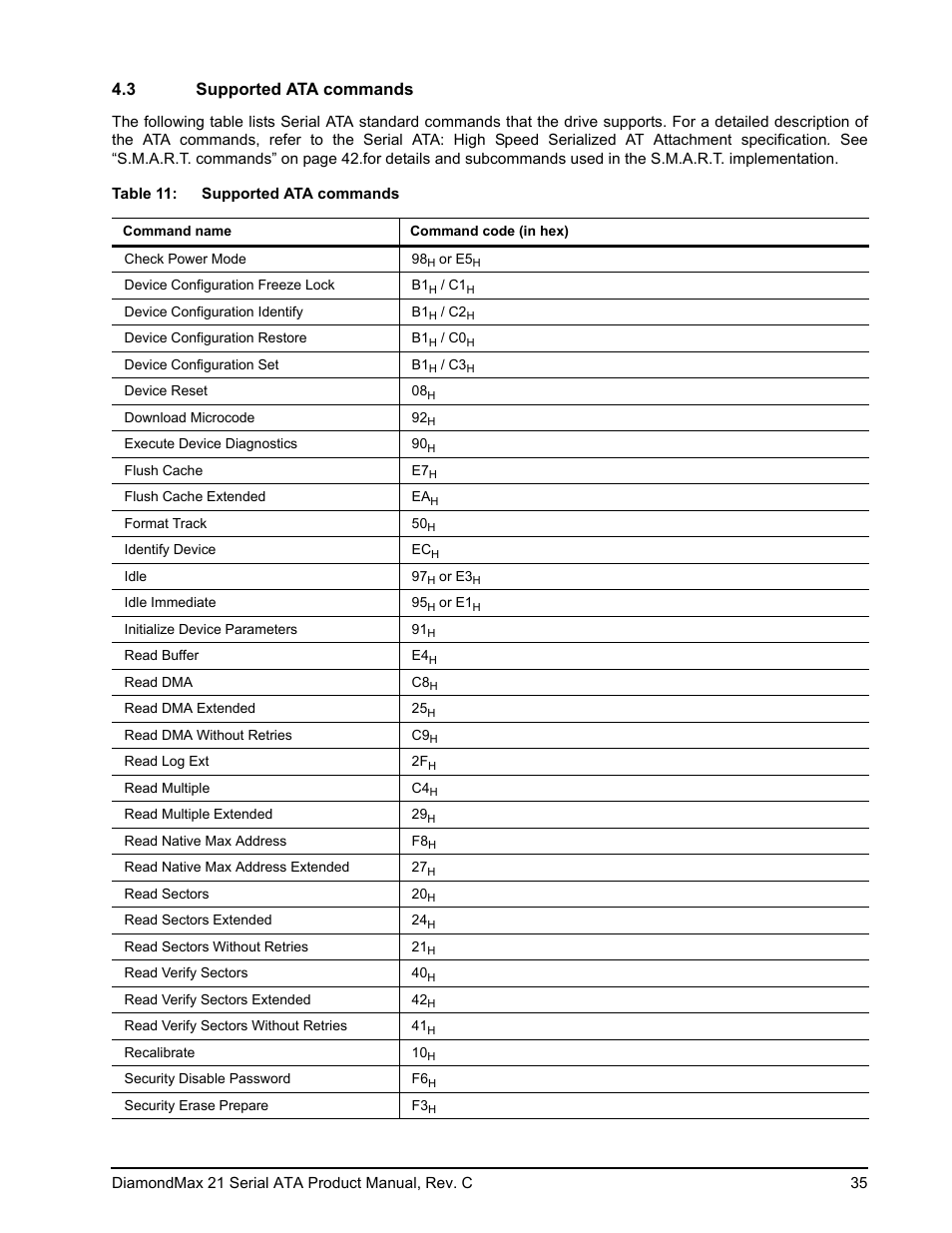 3 supported ata commands, Supported ata commands | Maxtor STM3160215AS User Manual | Page 41 / 56