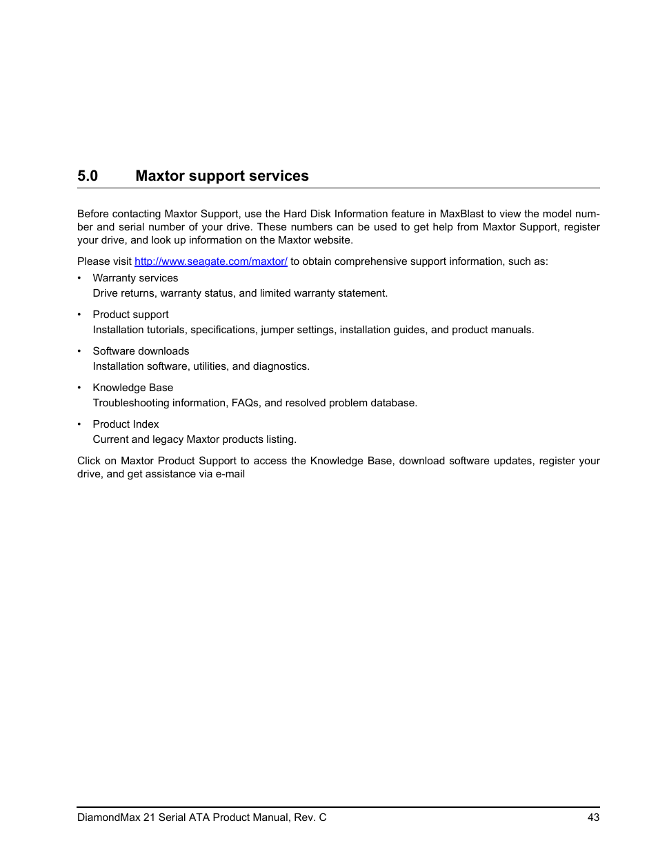 0 maxtor support services, Maxtor support services | Maxtor STM3160215AS User Manual | Page 49 / 56