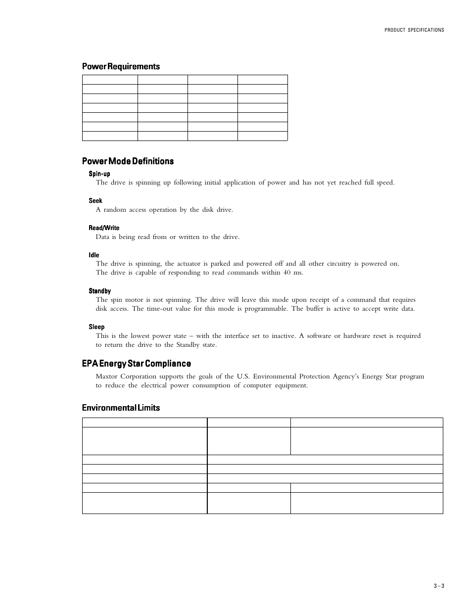 Power requirements, Epa energy star compliance, Environmental limits | Maxtor 52049H3 User Manual | Page 18 / 64