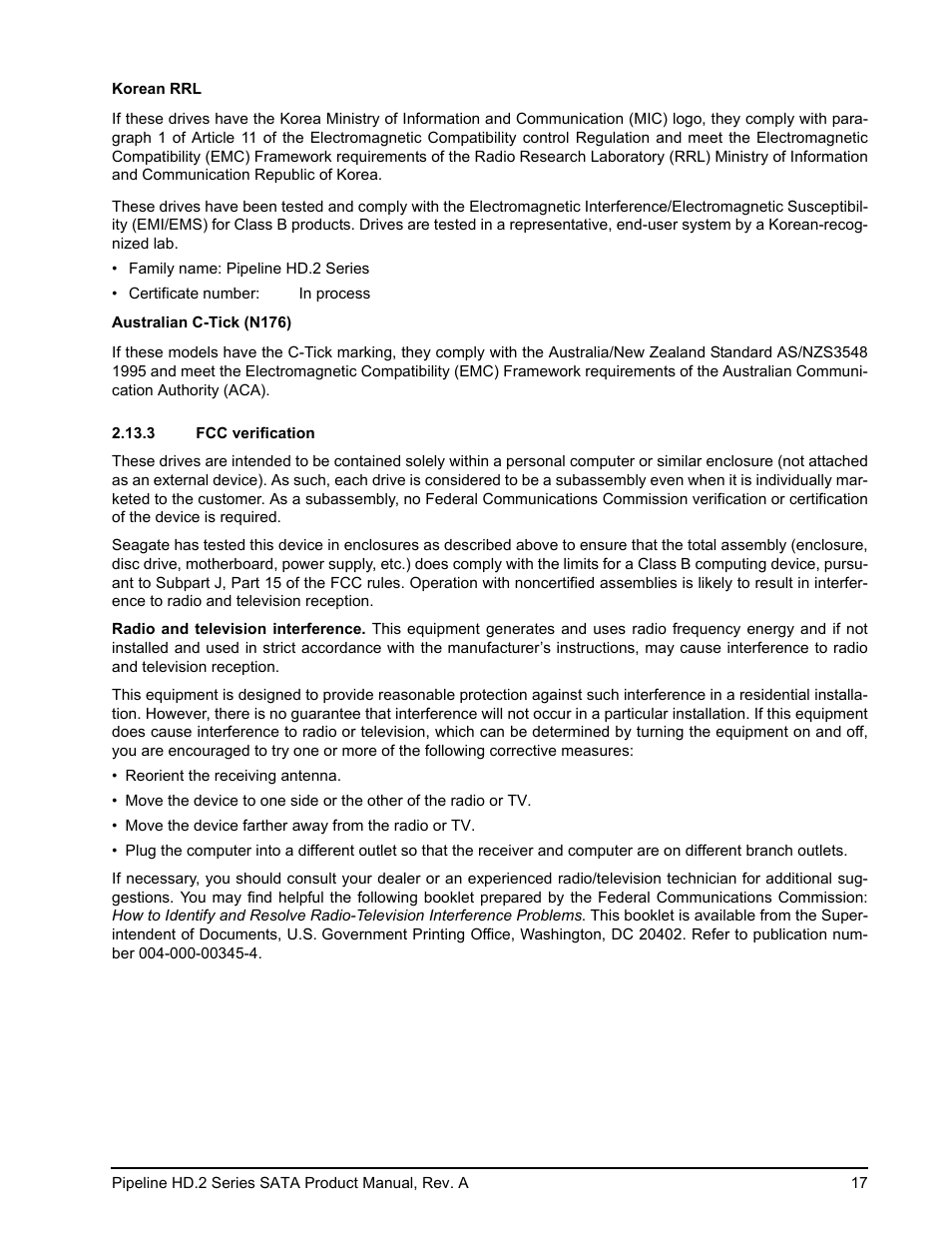 3 fcc verification | Maxtor Pipeline HD.2 Series SATA ST3500312CS User Manual | Page 23 / 46