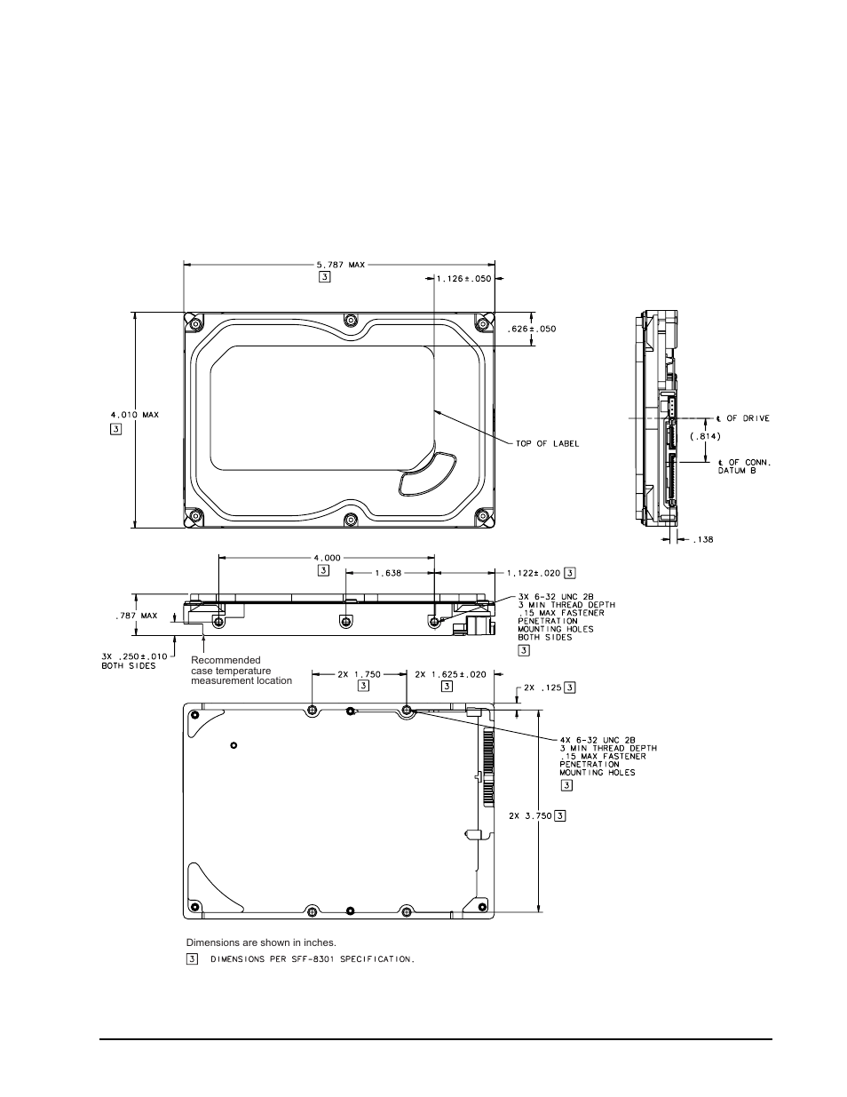 4 drive mounting, Mounting dimensions—top, side and end view | Maxtor DIAMONDMAX 100462887 User Manual | Page 31 / 50