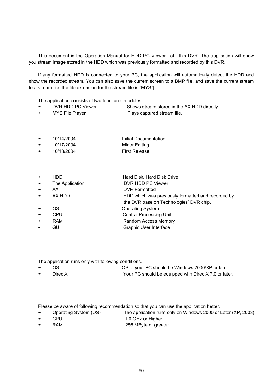 Introduction, Document history, Terms in this document | Mandatory, Recommendation | Maxtor 4-Channel DVR (Digital Video Recorder) User Manual | Page 60 / 69