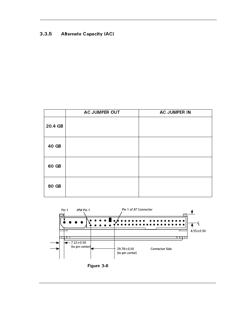 5 alternate capacity (ac), Figure 3-6 at connector and jumper location, 5 alternate capacity (ac) -7 | Figure 3-6, At connector and jumper location -7 | Maxtor D540X-4K User Manual | Page 25 / 96