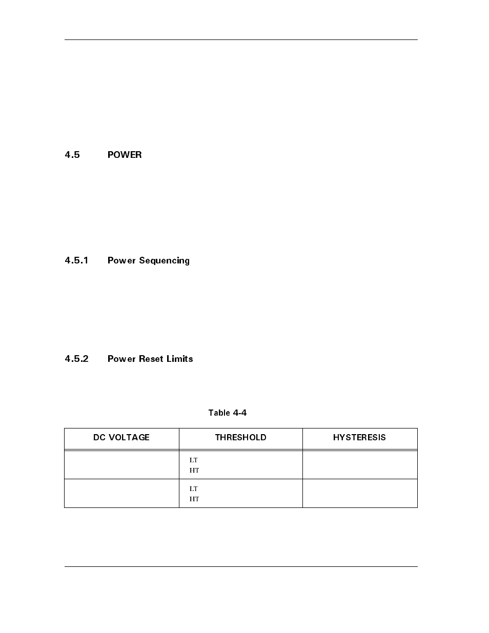 5 power, 1 power sequencing, 2 power reset limits | Table 4-4 power reset limits, 5 power -6, 1 power sequencing -6 4.5.2 power reset limits -6, Table 4-4, Power reset limits -6 | Maxtor D540X-4K User Manual | Page 42 / 96