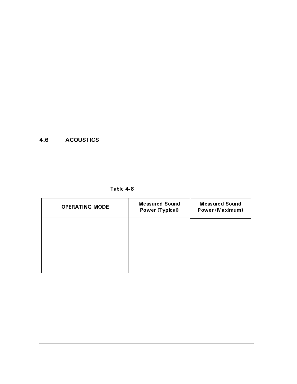 6 acoustics, Table 4-6 acoustical characteristics—sound power, 6 acoustics -8 | Table 4-6, Acoustical characteristics—sound power -8 | Maxtor D540X-4K User Manual | Page 44 / 96