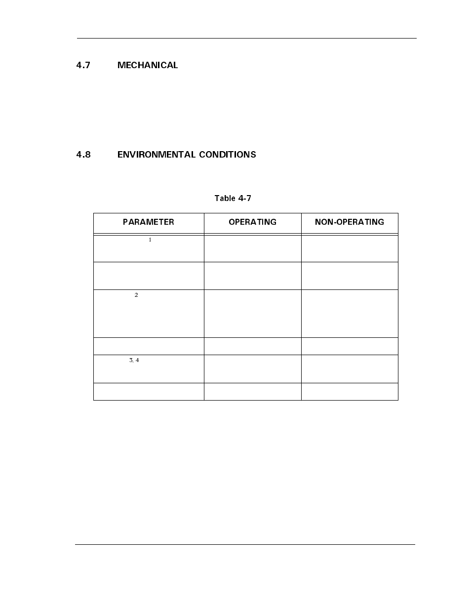 7 mechanical, 8 environmental conditions, Table 4-7 environmental specifications | 7 mechanical -9, 8 environmental conditions -9, Table 4-7, Environmental specifications -9 | Maxtor D540X-4K User Manual | Page 45 / 96