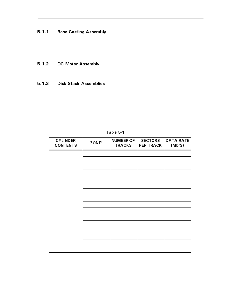 1 base casting assembly, 2 dc motor assembly, 3 disk stack assemblies | Table 5-1 cylinder contents, Table 5-1, Cylinder contents -3, Cylinder contents -4 | Maxtor D540X-4K User Manual | Page 51 / 96