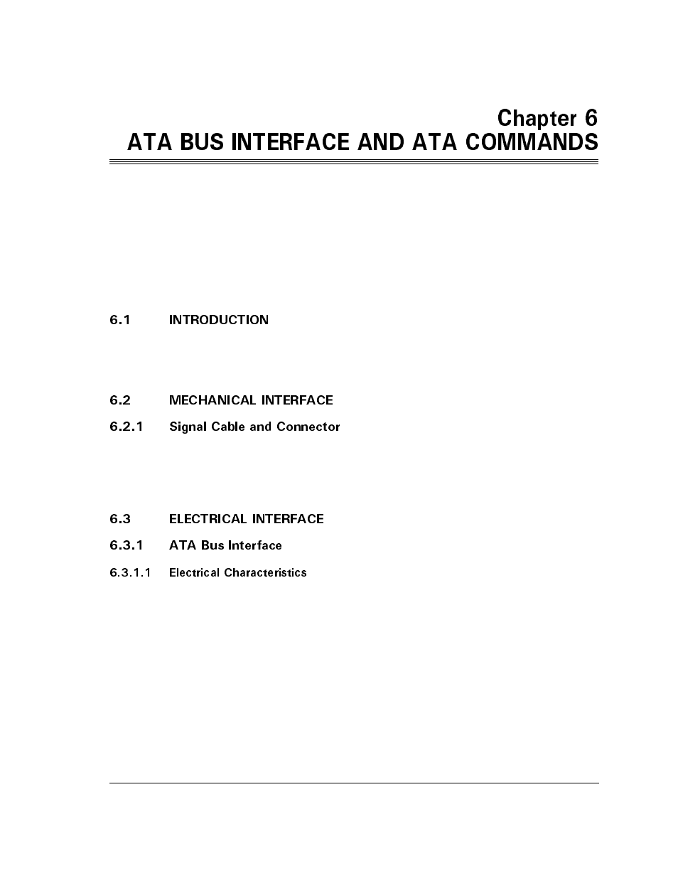 Chapter 6 ata bus interface and ata commands, 1 introduction, 2 mechanical interface | 1 signal cable and connector, 3 electrical interface, 1 ata bus interface, 1 electrical characteristics, Jcrvgt, 1 introduction -1, 2 mechanical interface -1 | Maxtor D540X-4K User Manual | Page 63 / 96