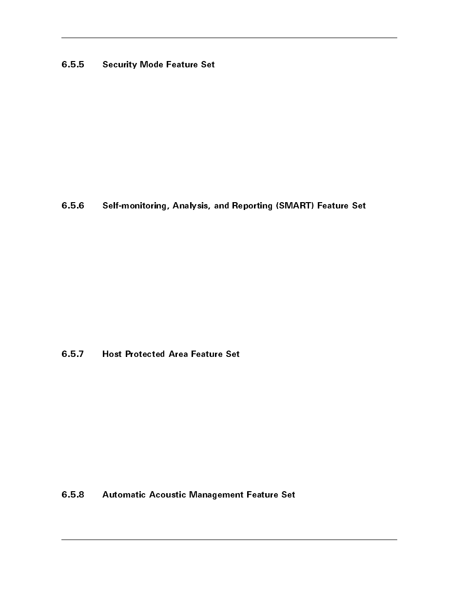 5 security mode feature set, 7 host protected area feature set, 8 automatic acoustic management feature set | Maxtor D540X-4K User Manual | Page 66 / 96